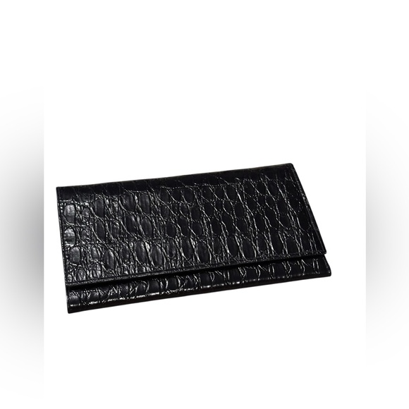 Handbags - Black Croc-Embossed Black Leather Long Wallet NWOT